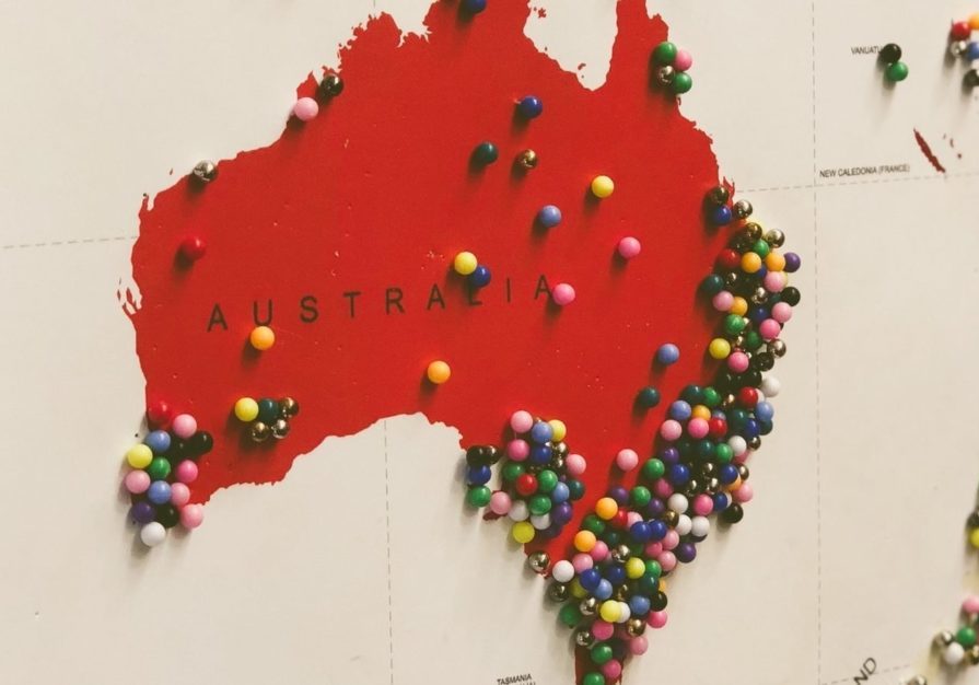 map of Australia with pins